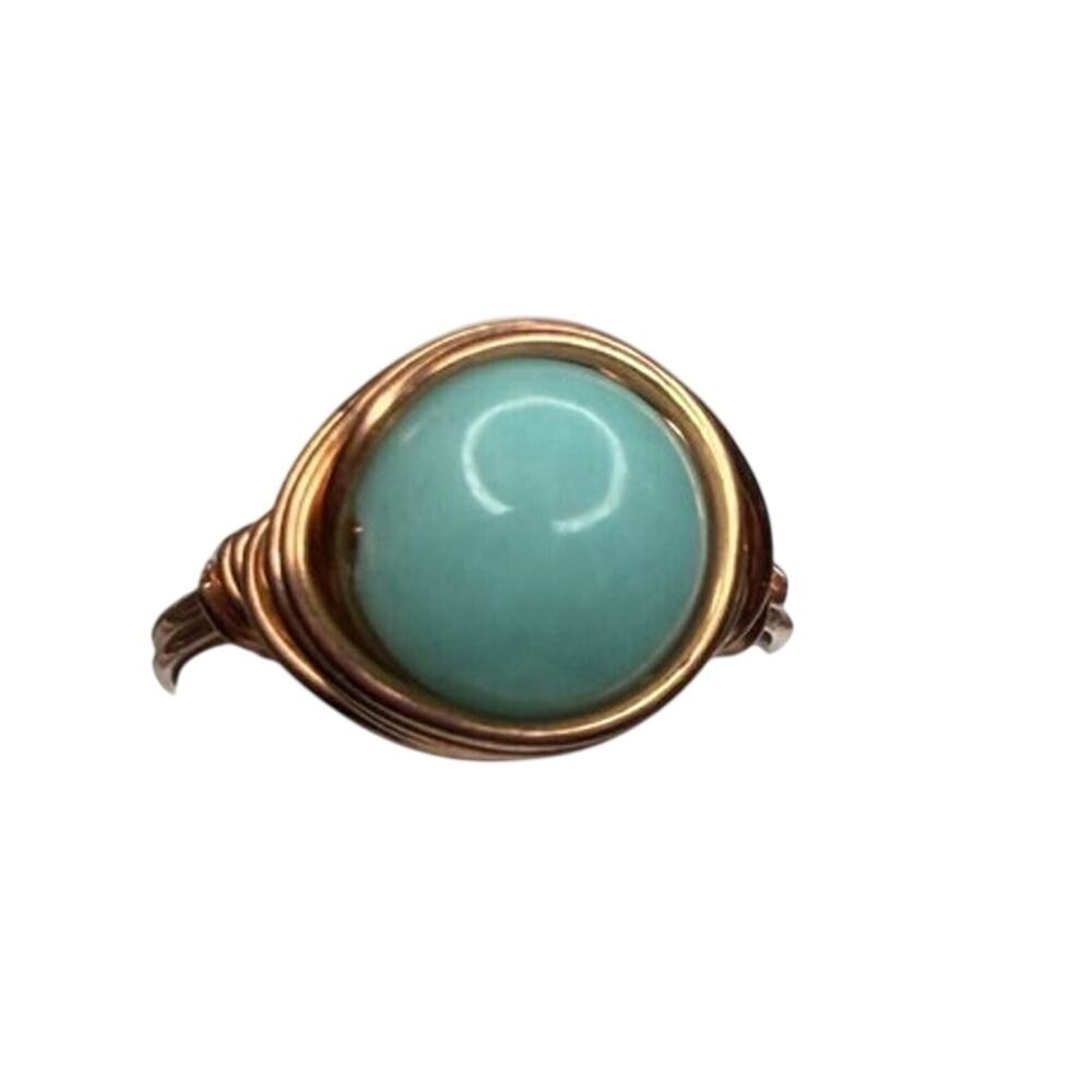 Blue Quartz copper ring wire wrap handmade dye gemstone 8.5